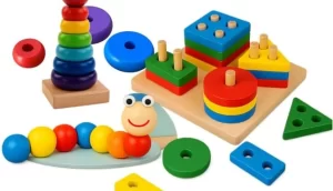 Brinquedo Educativo Montessori de Madeira Didático Sensorial Formas e Cores Empilháveis para Bebê Linha Premium M5 Armarinhos