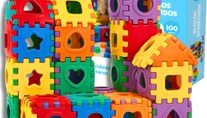 Blocos Brinquedo De Montar 100 Peças Grandes Infantil Criança- Bloco De Montar Casa Cidades Para Coordenação Motora