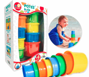 Potes Coloridos Brinquedo Educativo Bebê Pedagógico Empilhar - Pais e Filhos