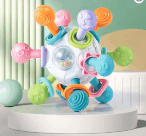 Mordedor Massageador Estímulos Sensoriais com Texturas Cores Alegres Hastes Flexíveis e Leves Ideal para Dentição, Coordenação Motora e Mãozinhas Pequenas. Material Esterilizável e Seguro. Brinquedo Multifuncional para Bebês (Branco)