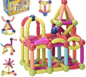 Kit de Blocos Magneticos 128 Peças - Brastoy Blocos de Montar Magnético Educativo Criativo de Construção para Crianças, Desenvolvimento Cognitivo e Motor, Estimule a Criatividade, Coordenação Motora