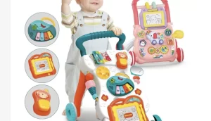 Andador de Empurrar Didático Brinquedo Educativo com Teclado Musical e Lousa Mágica