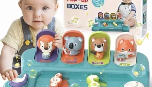 Brinquedo Educativo Infantil Sensorial Animais Zoo Musical Pop Up Diversão Desenvolvimento Infantil